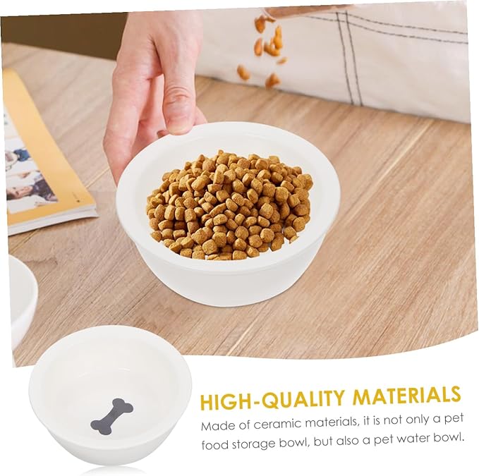 Gadpiparty 2Pcs Ceramic Pet Bowls Set for Dogs and Cats, Puppy Feeder and Cat Drinking Bowl, Bone and Fishbone Design, Suitable for Small Pets Feeding and Watering
