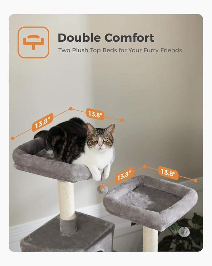 MUTTROS Tall Cat Tree 70.9", Large Cat Tree for Indoor Cats, Multi-Level Plush Cat Condo with 6 Scratching Posts, 2 Scratching Boards, 2 Perches, 2 Caves, Hammock, 2 Pompoms, Gray