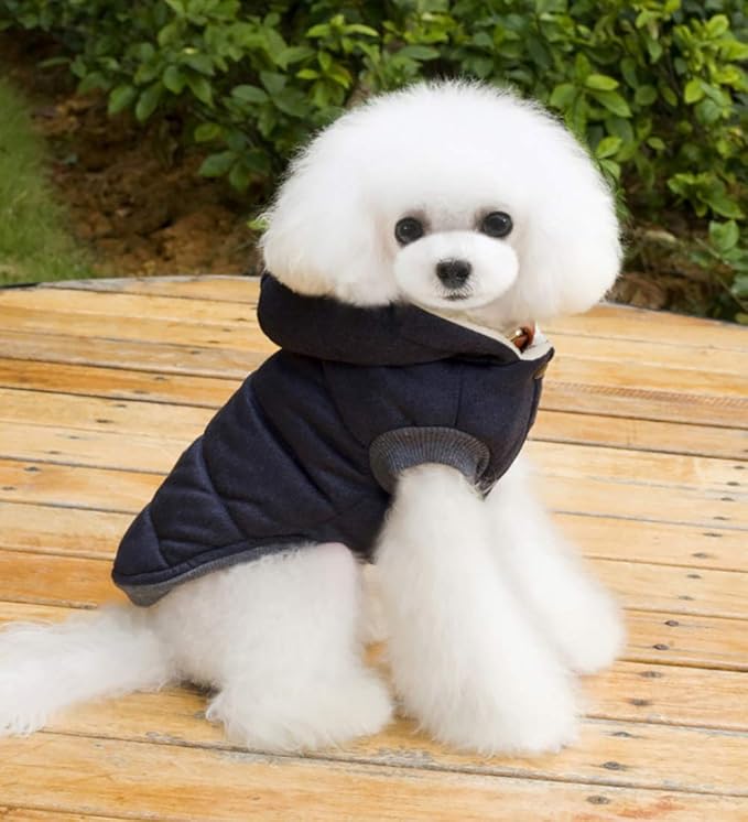 Dog Coat Rdc Pet Hoodie Cold Weather Coats Warm Dog Apparel Winter Thick Clothes Dog Cozy Jacket for Small Dog Medium Cat (L, Blue)