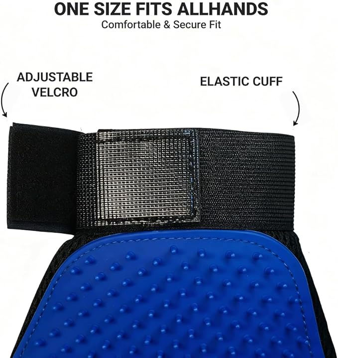 MEUOMIW Pet Grooming Glove for Dogs & Cats, 2-in-1 Pet Hair Remover Glove & Deshedding Brush, Gentle Massage Mitt for Shedding Control and Bathing, Safe for Short/Long Hair (Blue, 1-Pack, Right-Hand)