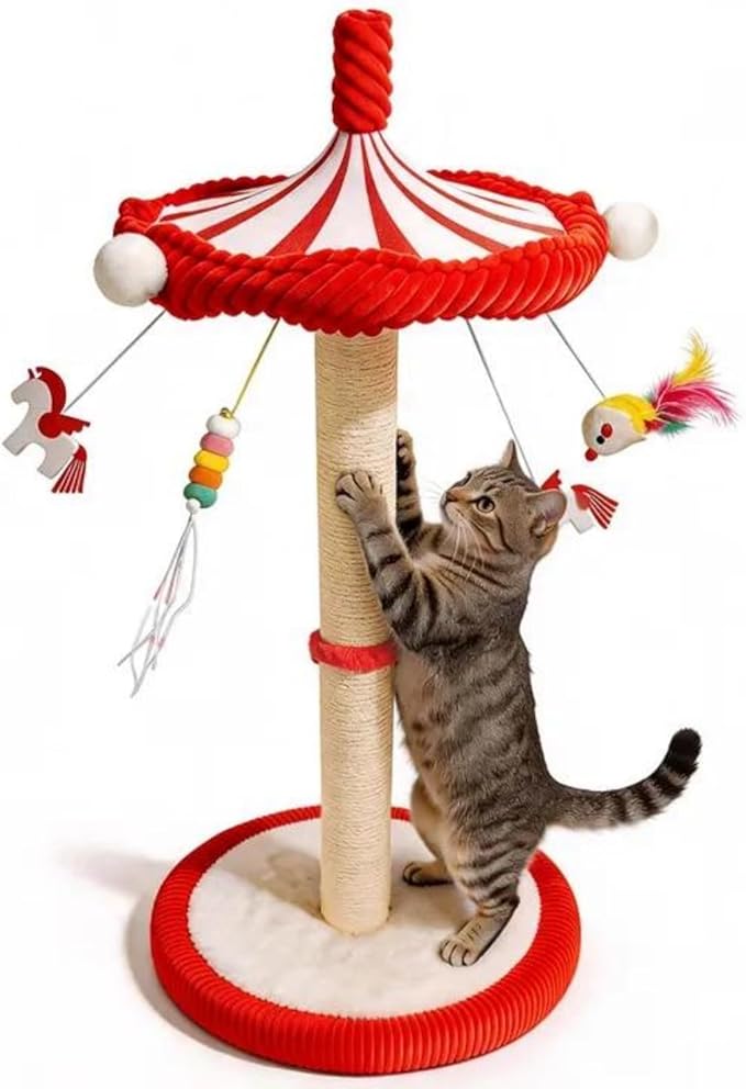 Carousel Interactive Cat Toys for Indoor Cats, 39" Tall Cat Scratching Posts for Indoor Cats Adults with Rotating Top, Cute Cat Scratch Post with Hanging Cat Toys, Large