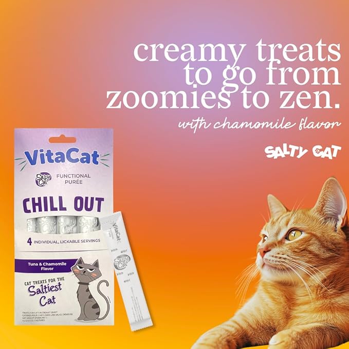 Salty Cat VitaCat Chill Out Natural Creamy Tuna & Pumpkin Functional Tube Treats for Cats, 15g (12 Pack)