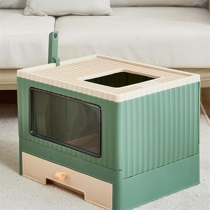 Pet Supplies, Foldable Top Entry Cat Litter Box with Lid, Anti Splashing & Drawer Design(Gray)
