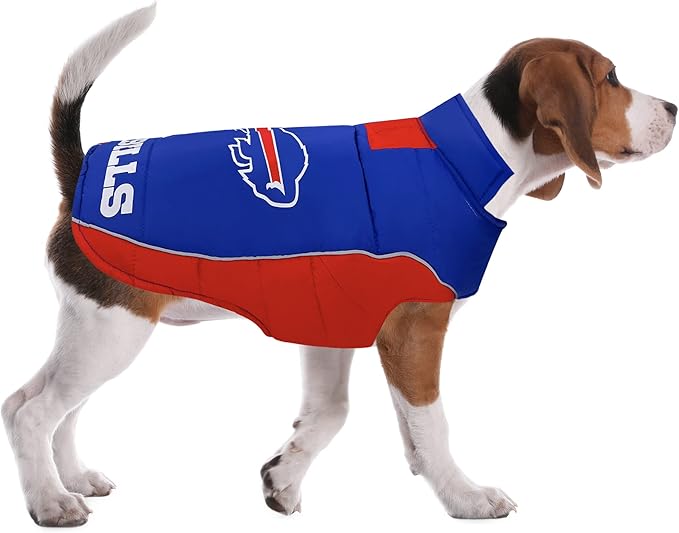 NFL Buffalo Bills Puffer Vest for Dogs & Cats, Size Small. Warm, Cozy, and Waterproof Dog Coat, for Small and Large Dogs/Cats. Best NFL Licensed PET Warming Sports Jacket