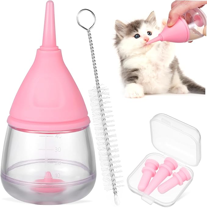 Pet Nursing Bottle for Kittens Puppies Feeding Bottles with Replaceable Nipples Cleaning Brush Safe Ergonomic Design Measurement Marks