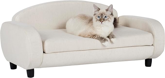 Paws & Purrs Cat Sofa Bed, Pet Couch for Indoor Cats Elevated Cat Beds with Removable Washable Mattress Cover for Kitten, Puppy or Small Animal- 31.5" Wide, Oatmeal