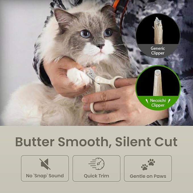 Necoichi Purrcision Feline Nail Clippers | Lever Principle Cat Nail Clipper | Butter-Smooth Cuts | Made in Japan, Seki Swordsmith Craftsman | Stainless Steel Cat Claw Trimmer for Indoor Cats (Gray)