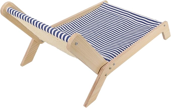Cat Hammock Bed with Wooden Frame, Anti Shaking Swing Chair for Cats, Premium Sisal and Canvas Raised Sleeping Bed with Scratcher, Minimalist Design Pet Furniture for All Seasons (Beach Chair)