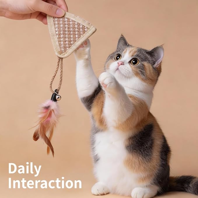 PAZ'S GIFT Cat Toy with Organic Catnip,Feathered Soft Sisal Material, Interactive Scratching and Kicking Chew Toy for Indoor Kittens