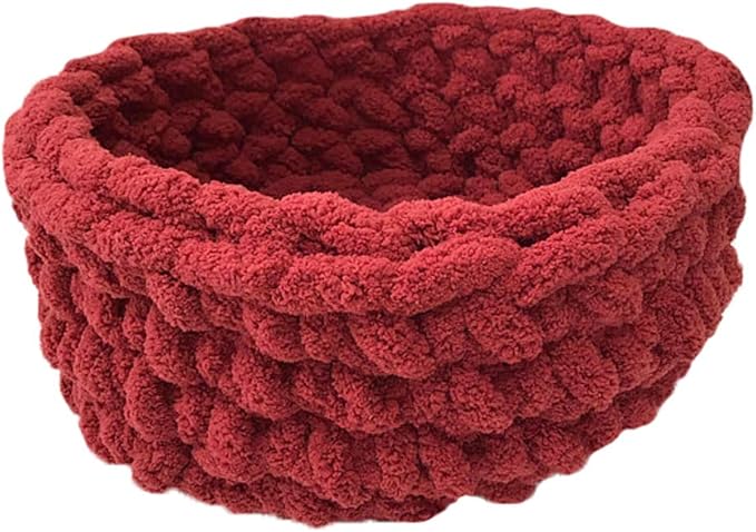 Cable Chenille Yarn Cat Cave Handmade Pet Bed,Super Chunky Pet Cave,Pet Bedding,Arm Knit Cat Cave,Diameter 14" Pet House