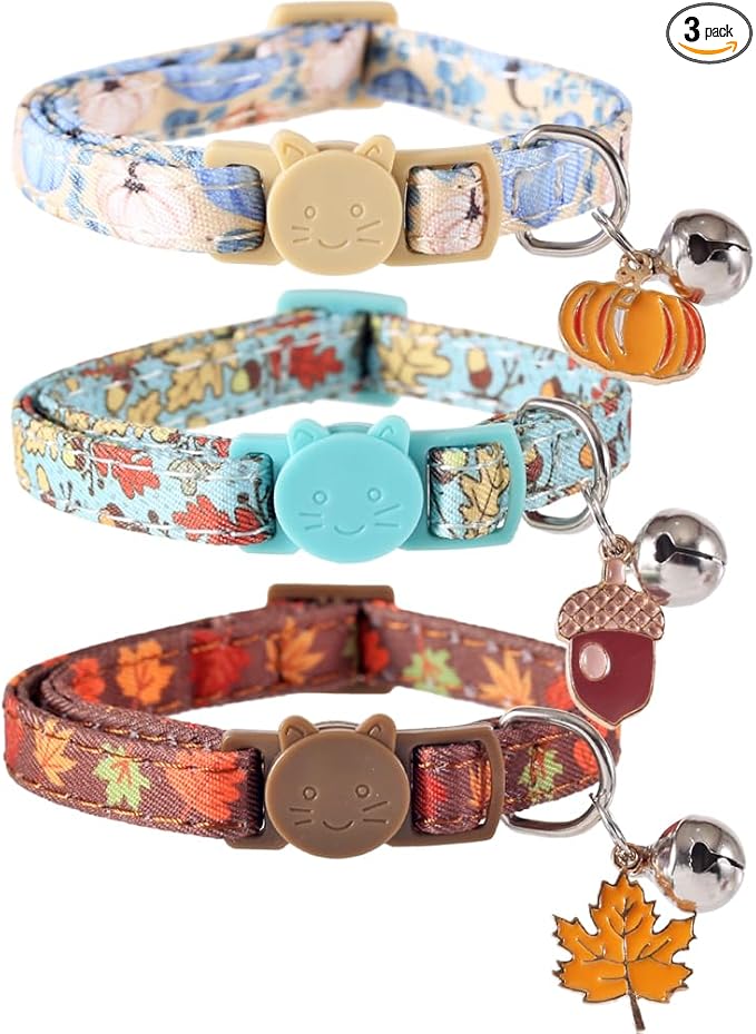 3 Pack Thanksgiving Cat Collar Fall Autumn Holiday with Bell Pendant Breakaway Adjustable Accessory for Kitten Kitty