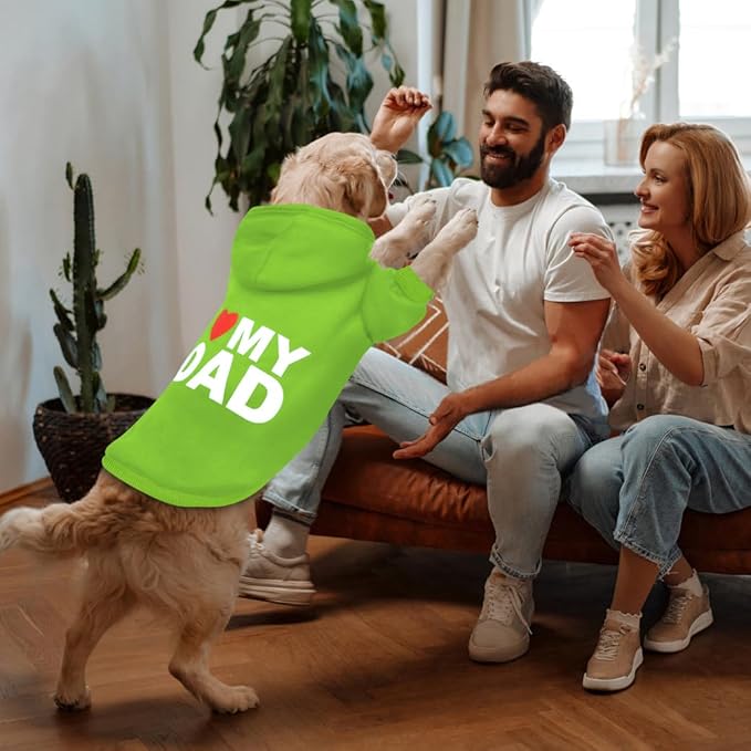 Dog Sweater Dog Hoodie Cold Weather Coat Hooded Sweatshirt for Puppies,Cats, Small Medium Large Dogs (Green(I Love My Dad), X-Large)