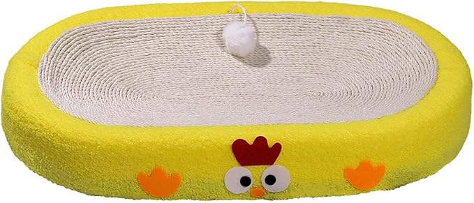 Cat Scratch Pad Bowl Nest Corrugated Cat Lounge Comfortable Claw with Interaction Ball Toy Furniture Protector, Yellow Oval