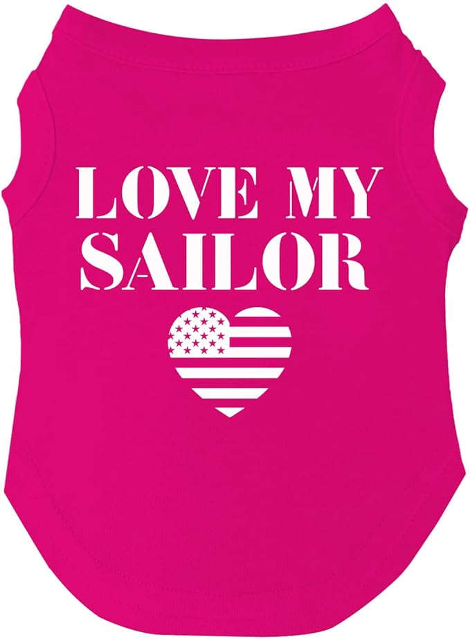 Love My Sailor Dog Tee Shirt | Sleeveless | Sizes for Puppies, Toys and Large Breeds (Hot Pink, 5X-Large 90)