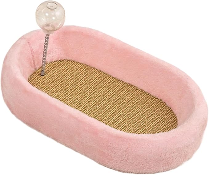Baoblaze Kitten Bed Oval Cats Scratch Pad Furniture Protector with Ball Play Chasing Sofa Protection Training Toys Cat Scratcher Board, Pink
