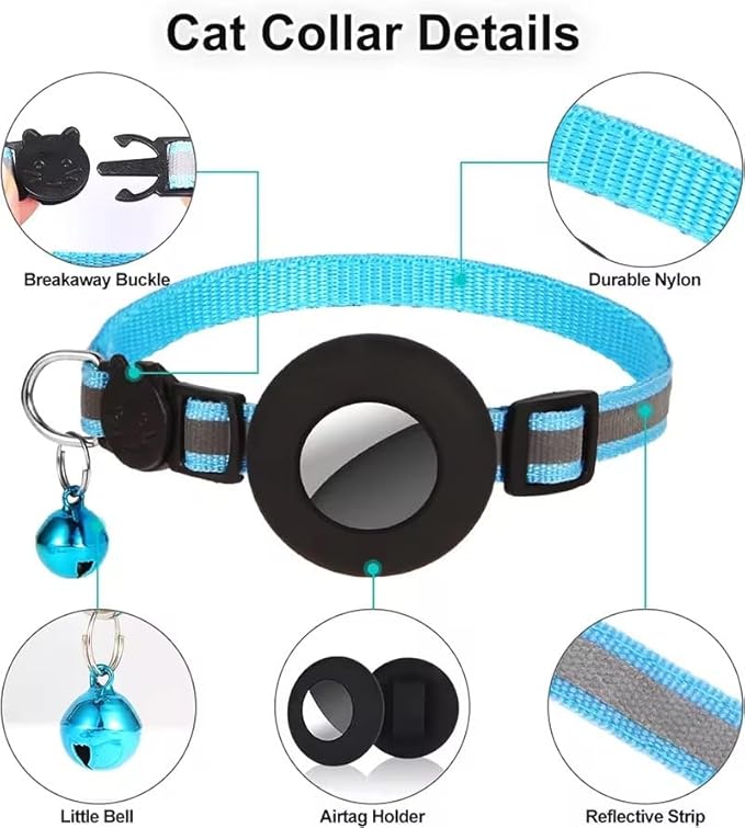 Airtag Cat Collar Reflective Kitten Collar with Apple Air Tag Holder and Bell for Girl Boy Cats Breakaway Lightweight (Red)