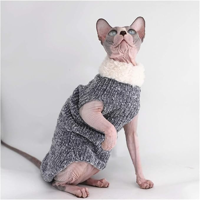 Hairless Cat Clothes, Sphynx Cat Clothes, Sphynx Cat Clothes Winter Warm Faux Fur Sweater Outfit, Fashion high Collar Coat for Cats Pajamas for Cats and Small Dogs Apparel, Hairless cat Shirts Sweater