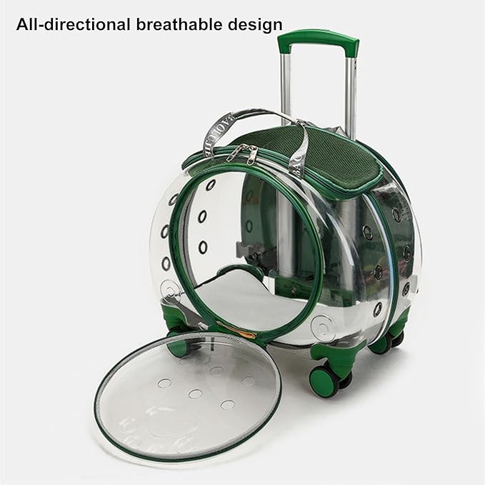 2025 Upgraded Cat Carrier Cat Backpack Pet Carrier Pet Trolley Case Clear Ventilation Holes Silent Wheels Convenient Portable Cats Dogs Backpack for Travel（Green）