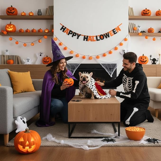 Lovelyshop Pet Serial Majestic Dog/Cat Costume Collection with Lux Velvet Cloak and Silver Pearl Crown Set for Halloween,King Queen Prince and Princess Cosplay-M