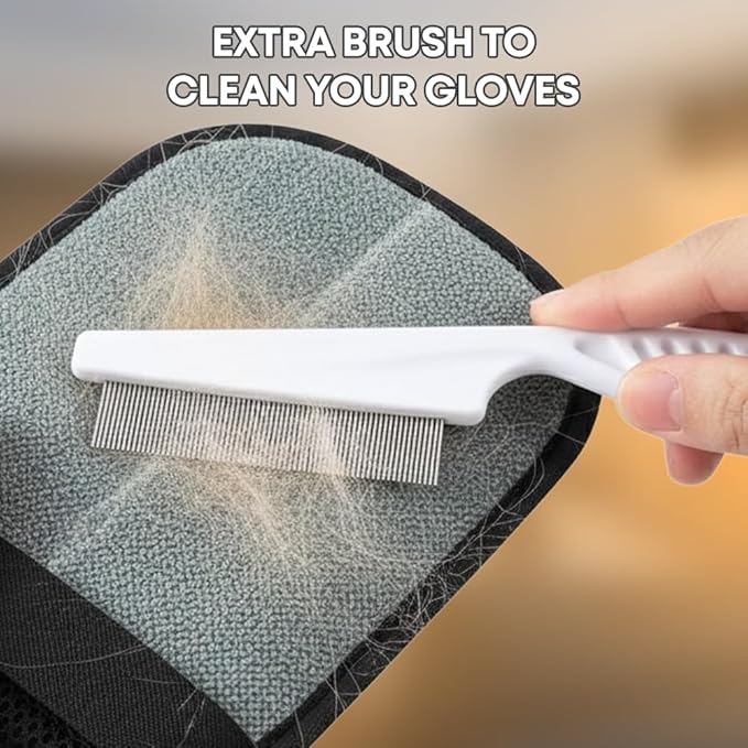 5‑Finger Pet Hair Remover Glove – Electrostatic Reusable & Washable Mitt for Cats & Dogs – Lint & Fur Removal for Clothing, Couch, Carpet & car interiors – Cleaning Comb Included (Black)