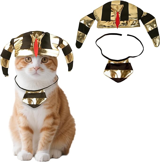 2PCS Pet Cosplay Set Ancient Egypt Funny Costumes Accessories Halloween Role Play Prop Cat Dog Supplies Party Headpiece