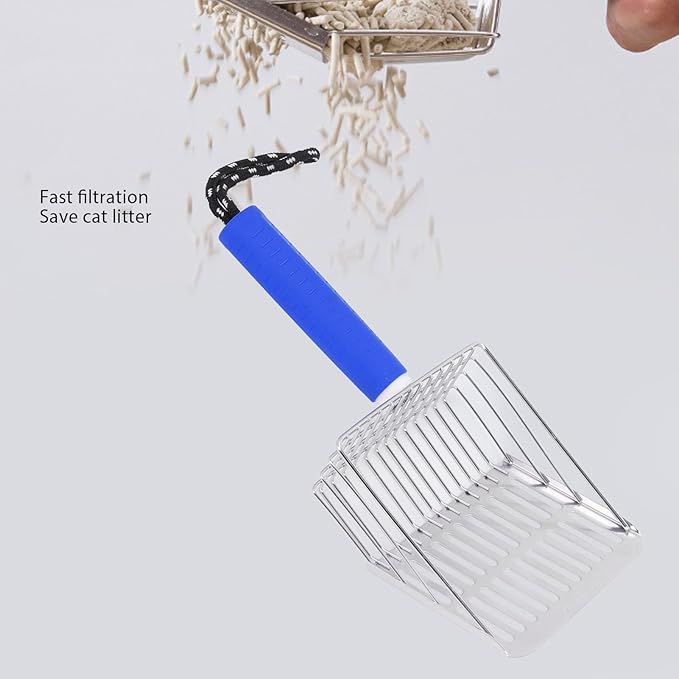 Cat Litter Scoop, Removable Handle Cat Litter Sifter, Stainless Steel Fast Filtration Cat Litter Shovel for Kitten Cat Dog Poop (Blue)
