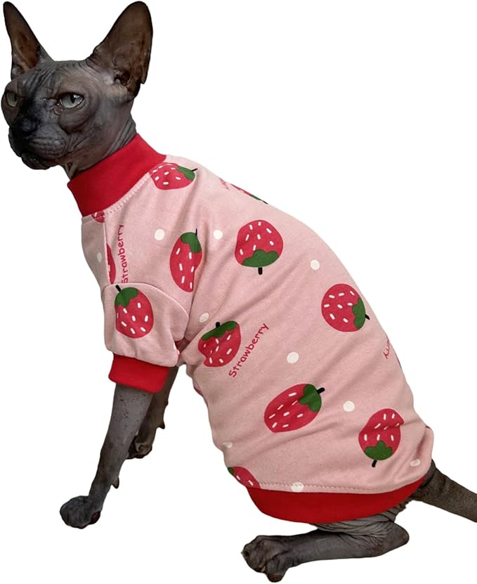 Sphynx Cat Clothes Vest Hairless Cat T-Shirts Pet Kitten Clothes Kitten Shirts Vest Cats & Small Dogs Apparel (Strawberry, Small)