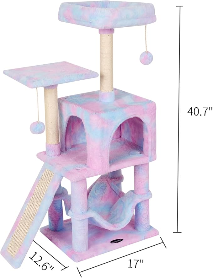 Rainbow Cute Cat Tree for Indoor Cat Tower with Scratching Post Modern Activity House Hammock Hanging Ball Condo with Board