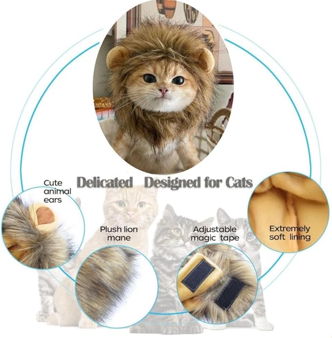 Lion Mane Costume for Cats and Small Dogs, Adjustable Washable Pet Dress with Ears for Halloween Christmas Easter Festival Party Activity(Small)