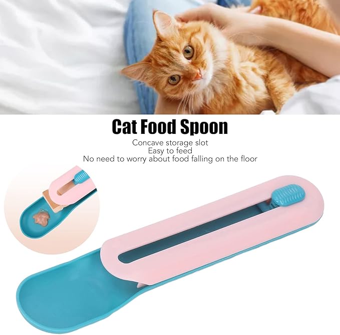 Zerodis Cat Wet Treats Dispense, Cat Food Spoon PP Plastic Cat Wet Treats Dispenser Spoon Practical Cat Snack Spoon for Pet Feeding Watering Supplies (Blue Spoon with Handle)