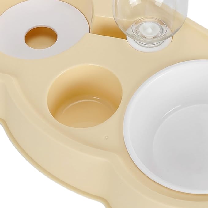Double Pet Bowl Set, Non - Slip Stable 2-in-1 Food & Water Bowl with Automatic Water Dispenser Bottle, Feeding Station for Cats, Small Dogs and Mini Pets (Yellow)
