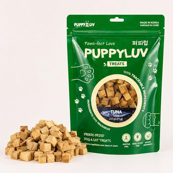 Puppyluv Freeze Dried Tuna Dog & Cat Treats - Wild Caught, Single Ingredient, Natural High Protein & Fish Oil, Grain Free, Gluten Free, 2.5oz