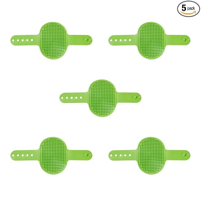 5-Pack Cat Self Groomer Brush with Adjustable Strap, Soft TPR Massage Grooming Pad with 297 Rounded Teeth, Fits 1.38-2.17in (35-55mm) Posts, Easy to Clean, Green