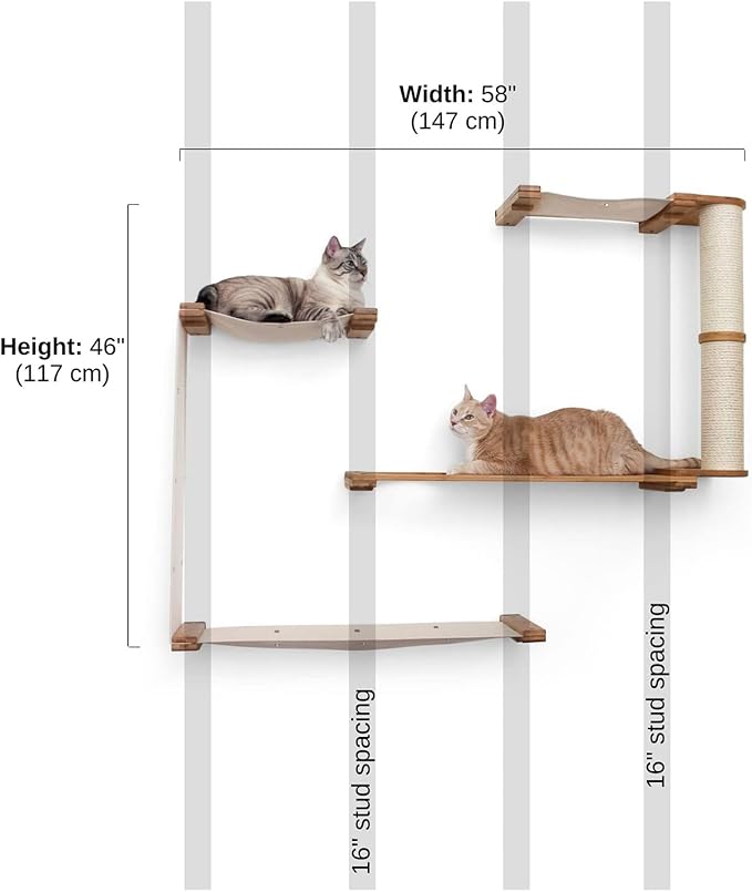 Catastrophic Creations Dakota - Multiple-Level Cat Hammock & Climbing Activity Center - Wall-Mounted Cat Tree Shelves, English Chestnut/Natural