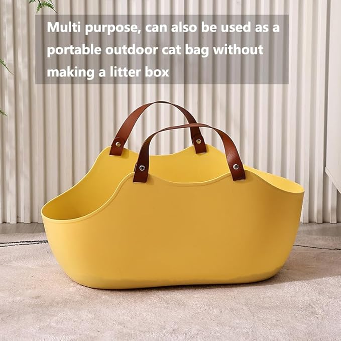 Open Cat Litter Box, Large Nonstick Litter Pan Durable Standard Litter Box,Silicone cat Toilet,Small & Large Cats Easy to Clean (Yellow+Gray)