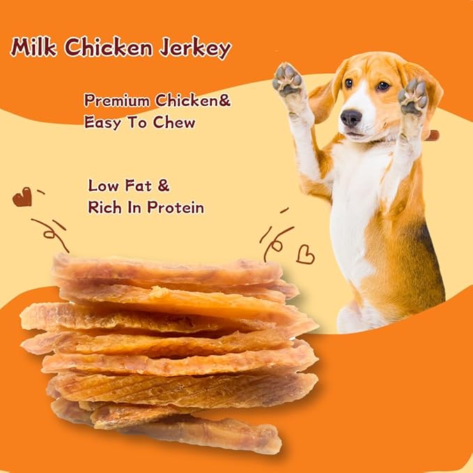 Chicken & Milk Jerky, Irresistible High-Protein Dog Treats, Calcium-Rich Tender Chews for Strong Bones & Teeth, Natural Training Reward (2 Pack x 10.58 Ounce (Pack of 2),Chicken)