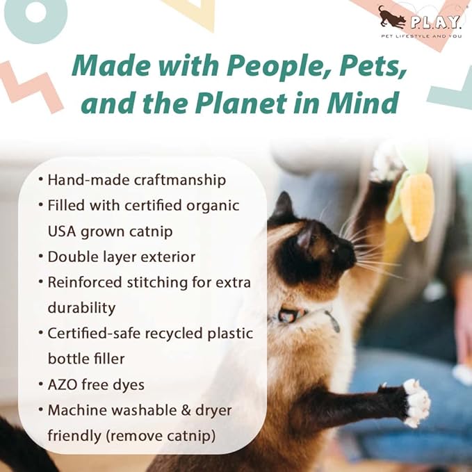 P.L.A.Y. PET Lifestyle and You Feline Frenzy Purrfect Picnic Plush Squeaky CAT Toy, 2 Count