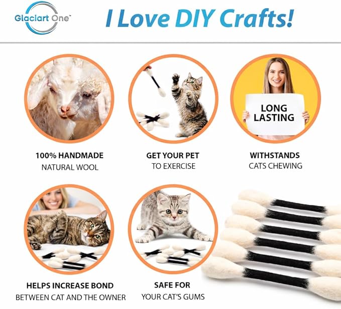 Glaciart One Swabs Cat Toys with Catnip - 6 Pk | Durable for Chew, Cute Cat Toys Interactive Kitty for Boredom, Exercise, & Play | Filled w/Organic Catnip for Anxiety & as Digestive Aid | Gift Idea
