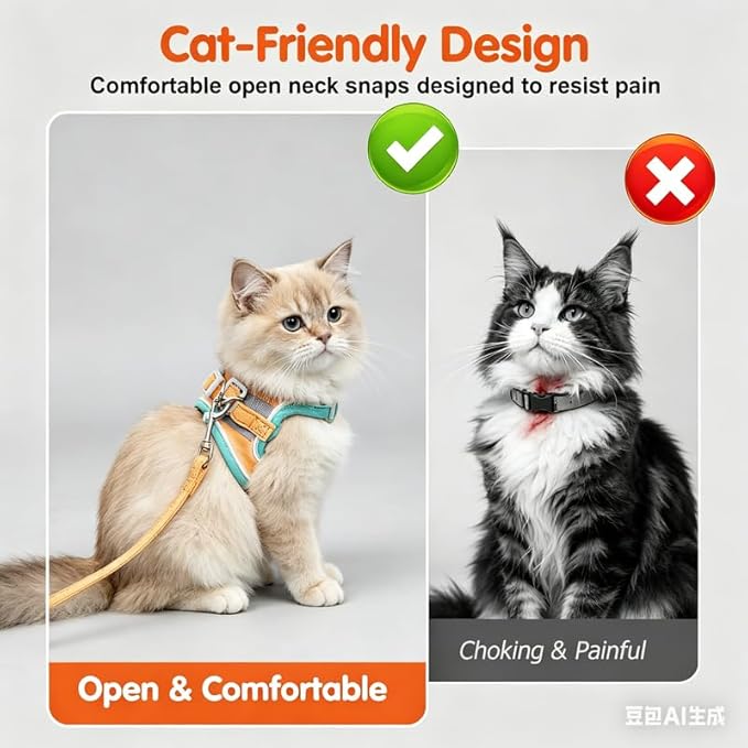 Greenfiree Cat Harness and Leash Set, Escape-Proof, Reflective, Adjustable, Medium, Green, Plush Lining, Clip Closure, Machine Wash