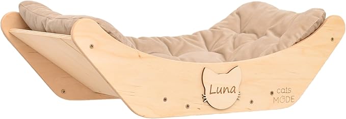 Wood Cat Bed Cat Basket Cat Toy Rustic Cat Wall Decor Cat Lover Gift New Home Gift Pet Furniture Cat Basket Indoor (Light, Bed with Pillow)