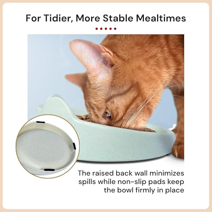7 Ruby Road Anti Whisker Fatigue Cat Bowls Set of 2 - Wide Shallow Cat Food Bowls for Indoor Cats, Non-Slip Cat Dishes