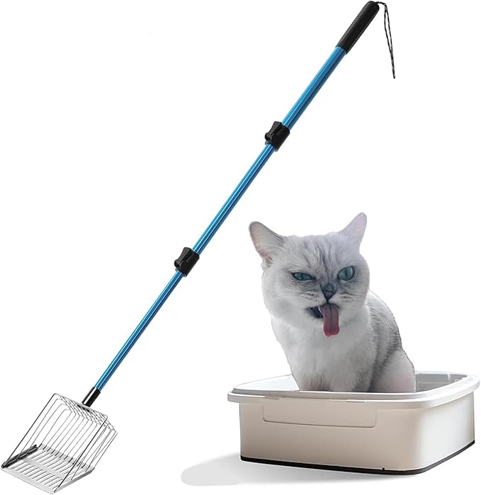 Polarduck Cat Litter Scoop Long Handle: 22"-40.5" Extendable Metal Cat Poop Scooper with Deep Shovel for Litter Box Durable Heavy Duty Cat Litter Shovel for Easy Sifting