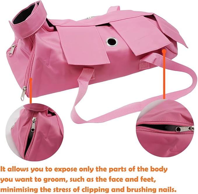 Cat’s Restraint Bag for Claw Care Nail Trimming Anti-Scratching Grooming Bag for Cats Medical Examination(Pink-m)