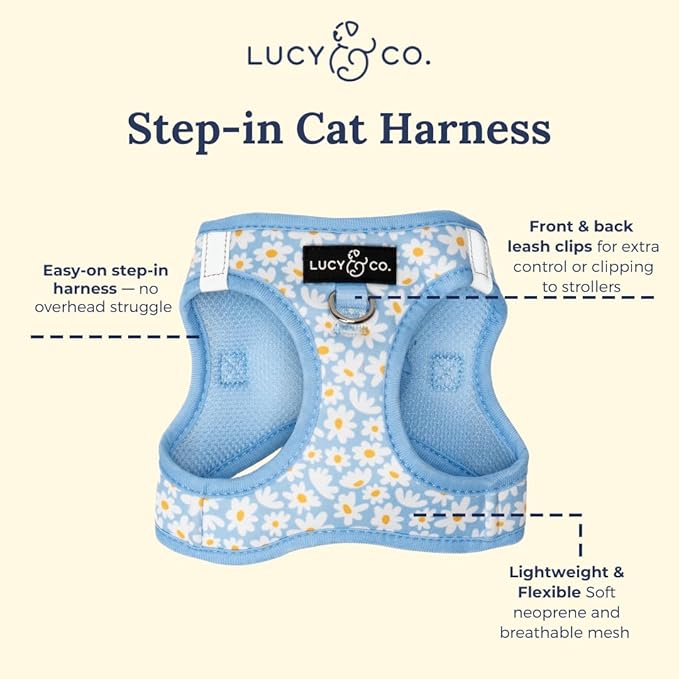 Lucy & Co. Simply Splendid Step-in Cat Harness & Leash Bundle – Reflective, Breathable & Adjustable Harness for Cats, Kittens & Small Dogs, Lightweight & Secure and Dual Leash Clips – X-Small