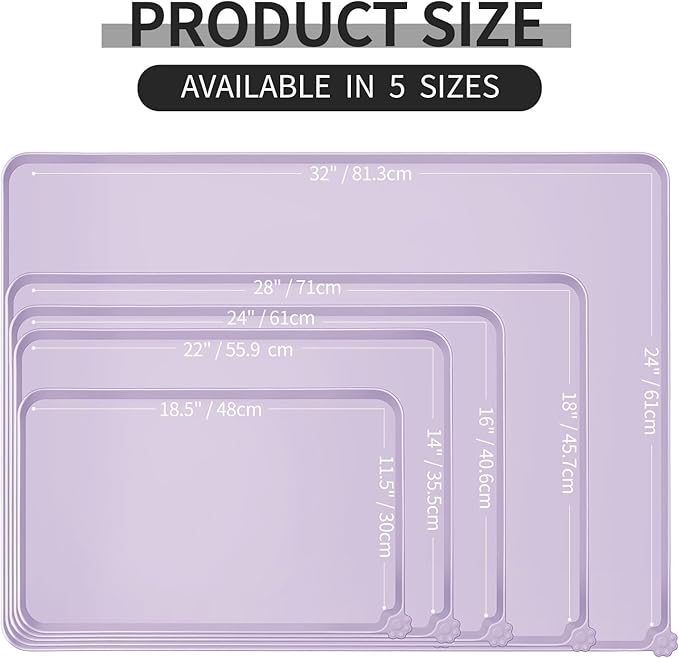 Reopet Waterproof Pet Feeding Mat, Non-Slip Silicone Placemats for Dog Cat Food and Water Bowl, High Raised Edges to Prevent Spills and Protect Floors
