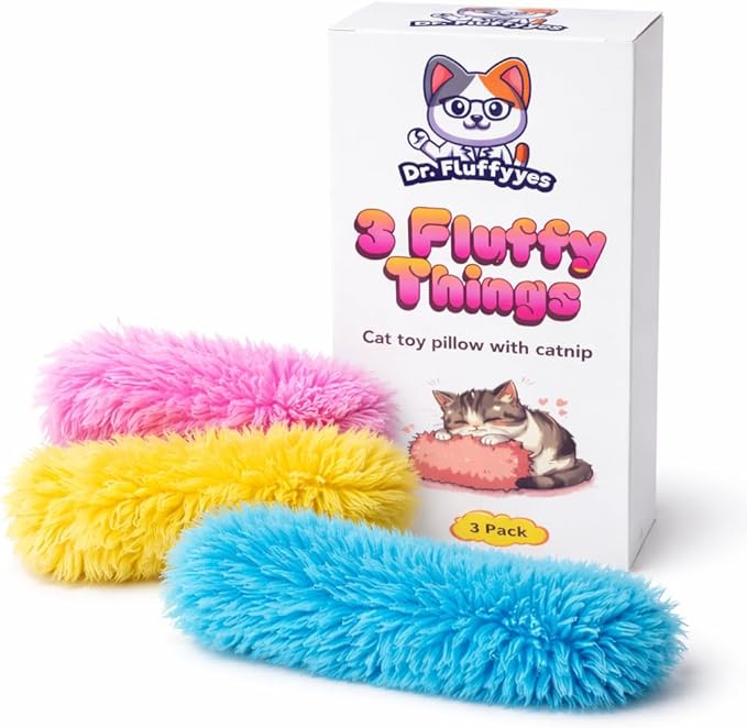 3 Fluffy Things Cat Toy Pillows with Catnip & Crinkle Fluffy Plush Cat Toys for Indoor Cats, Kittens & Adult Cats (3 Pack)