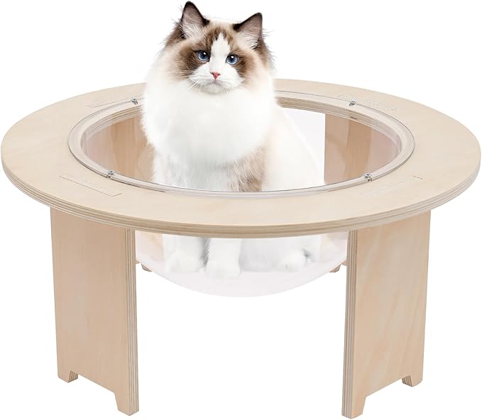 Clear Capsule Cat Bed 44×20 cm, Transparent Acrylic Calming Small Pets Bed with Breathable Holes, Raised Dome Window Lounger for Indoor Kitten Puppy, Stackable Modern Pet Furniture