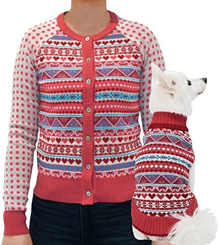 Blueberry Pet Women's Fair Isle Style Cardigan Sweater in Sugar Coral, Medium