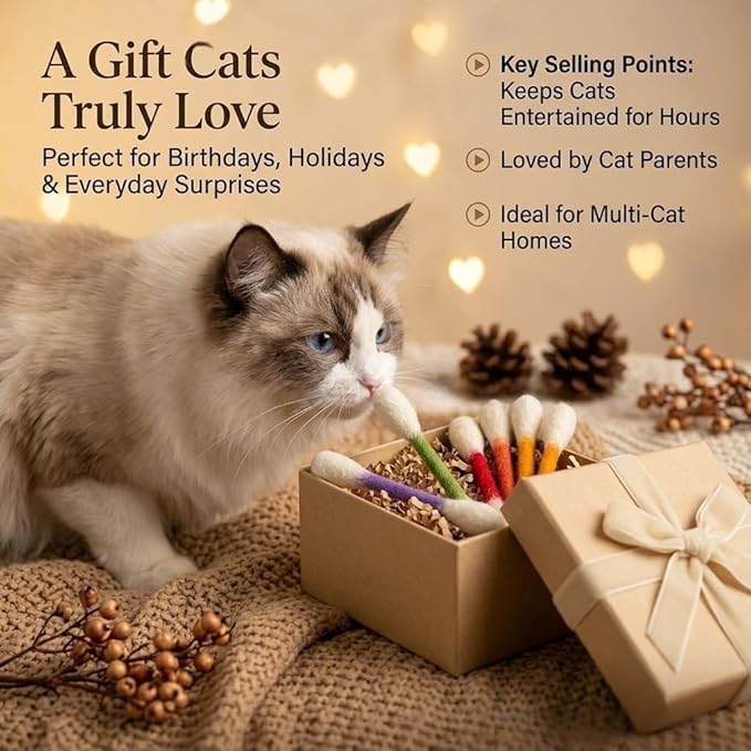 6 PCS Swabs Cat Toys with Catnip,Cat Qtip Toy,Cotton Swabs Cat Toys with Catnip,Durable for Chew,Interactive Kitty Kick Sticks for Cat Lovers Gift,Sturdy Teething Chew Toy