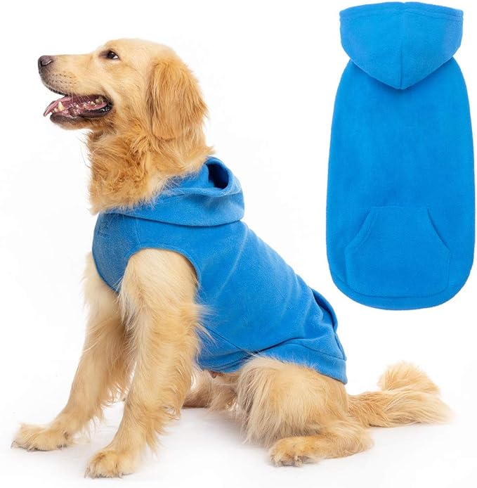 EXPAWLORER Dog Hoodie Fleece Sweater Vest, Hooded Dog Sweatshirt Fall Winter Pet Clothes with Leash Ring, Sleeveless Warm Cozy Puppy Clothing for Cat Small Medium Large Dogs Girl Boy, Blue S